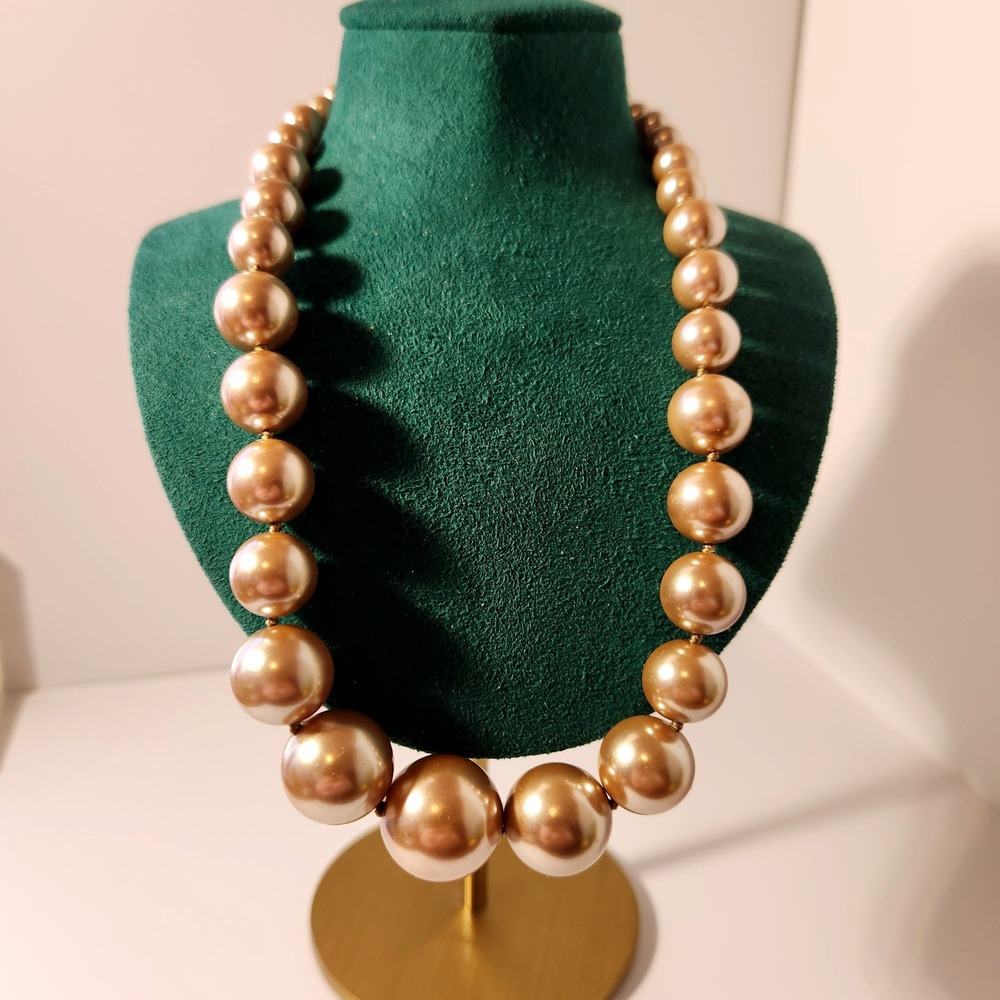 Champagne Graduated Faux Pearl Necklace Gold Tone Adjustable Lobster Clasp